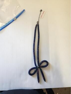 Betsey Johnson Blue Glitter Bow Necklace